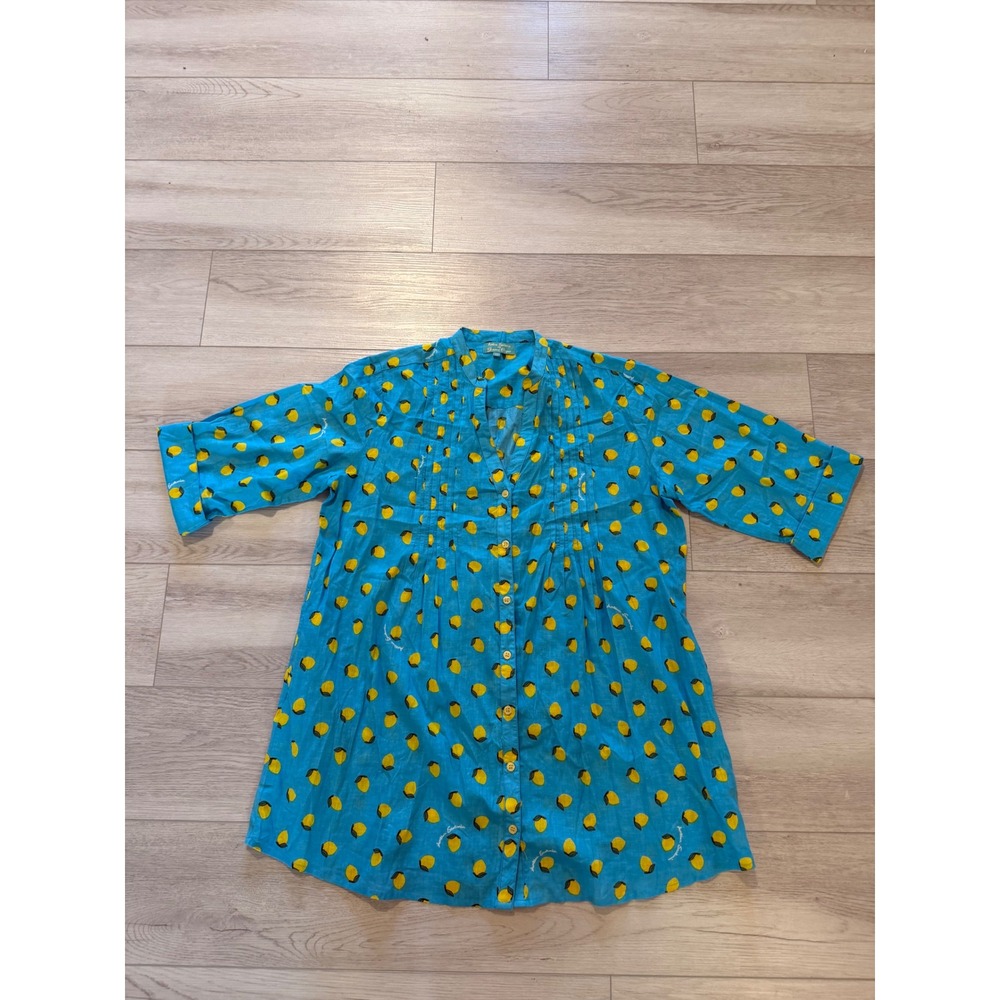 Antica Sartoria Giacomo Cinque Lemon Print Tunic Top Dress Blue Yellow One Size